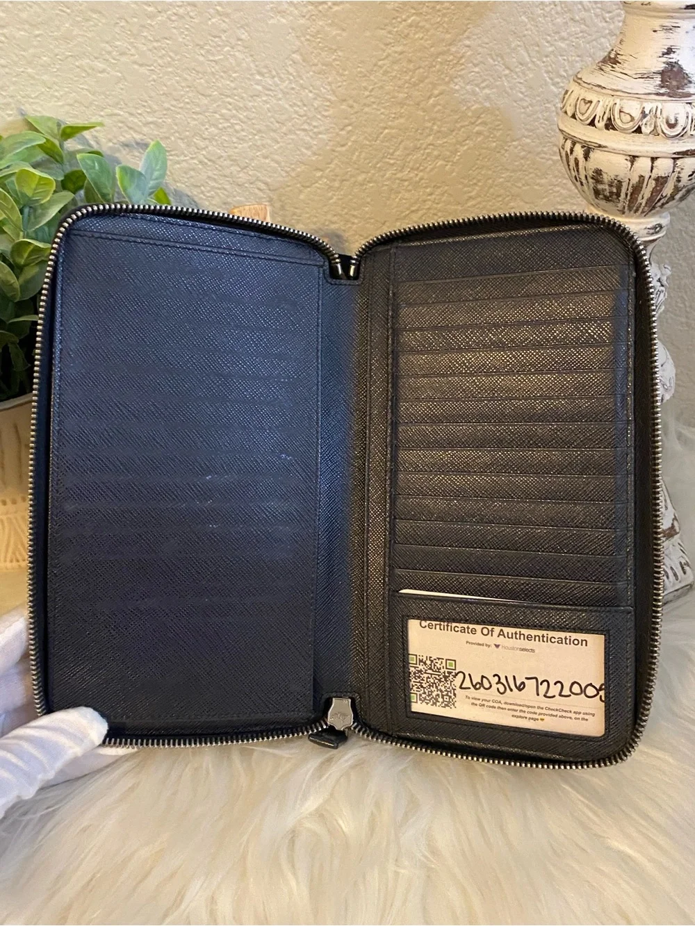PRADA Unisex Saffiano Double Zip Travel Organizer/ Clutch Wallet with Stripe
